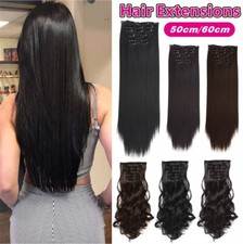 UK 6 Pieces Clip In Hair Extensions Full Head Natural As Human Real Long Thick