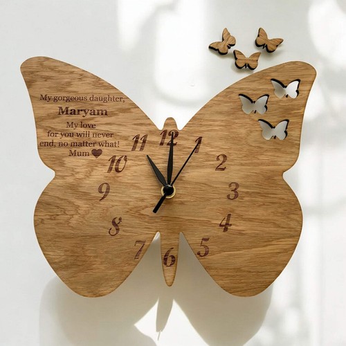 Wooden butterfly wall clock - wooden,