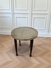 Antique Middle Eastern Brass Tray Table Arabic Calligraphy Occasional Side Lamp