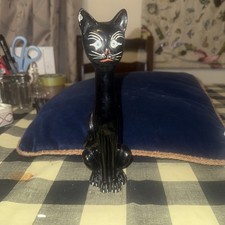 Vintage Mid Century Black Cat Ornament Made In Portugal 21.5cm High