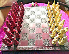 Vintage Full Chess Set 34 Pieces Lovely Design Large Pieces Knights & Dragons