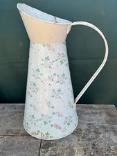 VINTAGE FLORAL METAL JUG SHABBY CHIC ENAMEL STYLE WATERING PITCHER FLOWER VASE