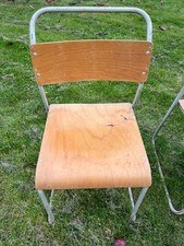 9 x Vintage Mid-Century Stacking Tubular Steel Framed Plywood School Chairs