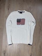 Ralph Lauren Women’s Vintage Cream Cable Knit Jumper USA American Flag ?? XS