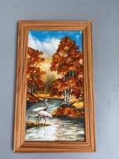 Unusual Vintage Collectable Picture Autumn Scene with Real Pieces Of Amber