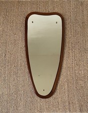 Rare Mid Century Teak Long Heart Shaped Wall Mirror 60s Portrait Danish Style