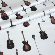 DIGITAL PRINT JAZZ MUSIC,GUITAR ,MICROPHONE 100%COTTON FABRIC per half metre