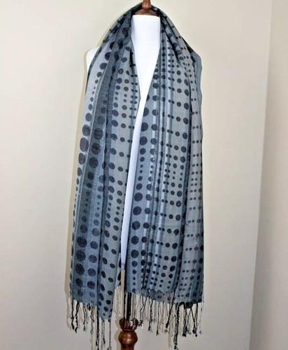 Grey polka dot scarf fringed - grey,