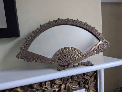 Vintage brass fan mirror - fan,