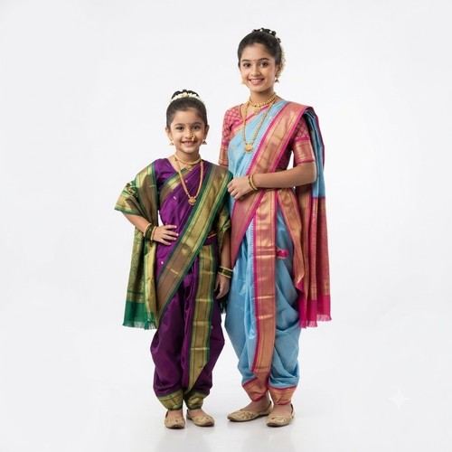 Girls nauvari saree kids ready - girls,