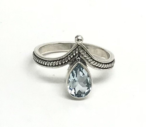 Blue topaz wishbone ring - topaz,