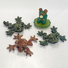 Frog Sand Animals 10 cm Set Of 3 And Wooden Hand Carved Frog On Lilly 7.5 cm....