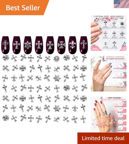 Silver cross nail charms - silver,
