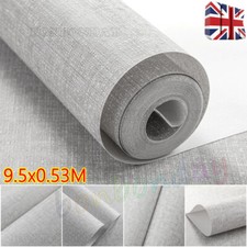 Grey Plain Textured Wallpaper Embossed Thick Woven Linen Effect Wall Paper Decor