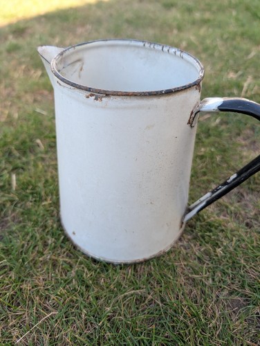 Vintage white enamel jug - vintage,