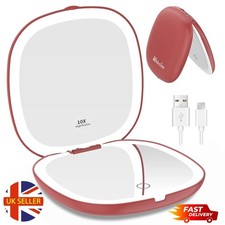 WOBSION Travel Mirror with Light for Makeup, 1x/10x Magnifying Compact Mirror 