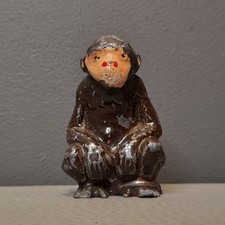 Vintage MONKEY CHIMP Lead Figure Metal Sitting Primate 1940s 1950s Toy