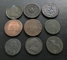 9x Georgian Copper Trade Tokens Pennies & Half Pennies No Reserve