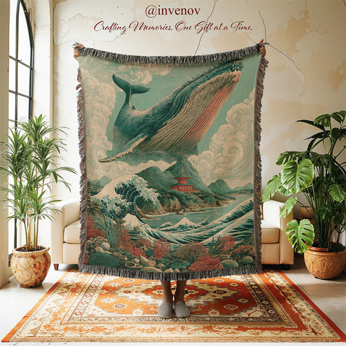 Flying whale woven blanket - flying,
