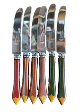Tea Knives Bakelite Pencil Handles Multicoloured Majestic Brand Retro Vintage 7”