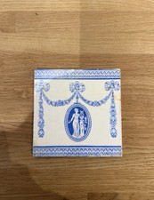 Vintage Antique Wedgwood Neoclassical MuseMusic Cameo Tile blue white delft