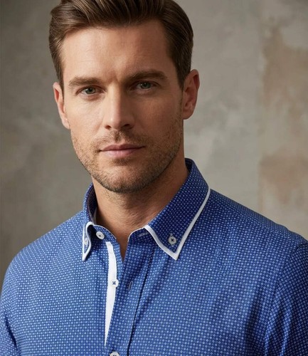 Blue double collar mini - blue, polka