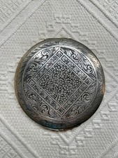 Antique 800 continental Silver Compact Mirror Hand-Engraved Floral Pattern