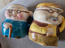 3D two novelty ceramic mugs shaped like elderly characters