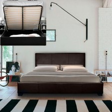 STORAGE OTTOMAN GAS LIFT DOUBLE OR KING SIZE LEATHER BEDS + MEMORY FOAM MATTRESS