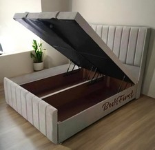 OTTOMAN DIVAN STORAGE GAS LIFT SINGLE DOUBLE KING SUPER KING VELVET LEATHER BED