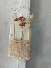 Timber Posy Wall Pocket Painted Hessian Wire Hanger Dried Flowers Herbs Pouch