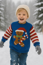 Knitting Pattern Boys Girls Gingerbread Man Christmas Sweater Jumper DK 18 - 26"