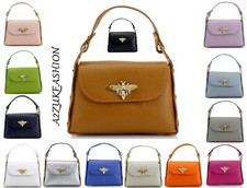 Women's REAL LEATHER Mini Gold Bee Tote Handbag Crossbody Chain Grab Handle Bag