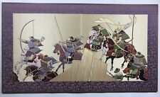 Vintage Japanese Kyonishiki Hand Embroidered Folding Desktop Screen Samurai