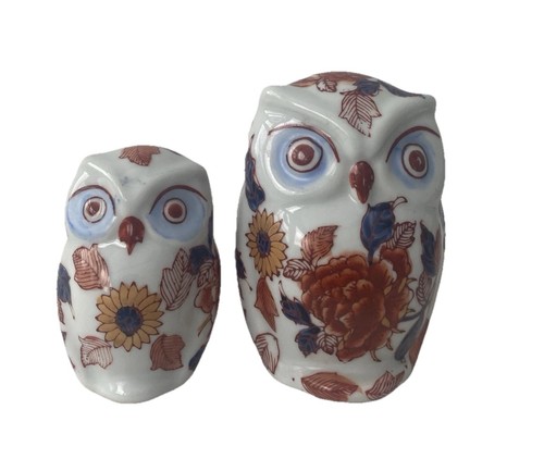 Vintage imari porcelain owls - porcelain,
