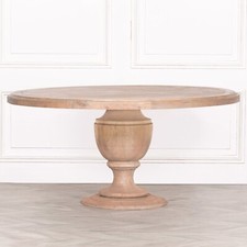 SECONDS French 162cm Wooden Rustic Reclaimed Carved Pedestal Round Dining Table