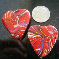 2 Red Fimo swirl 28mm heart
