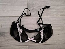 Vintage Ann Summers Sheer Black Liasons Peephole Split Cup Bra Size Medium