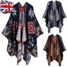 Women Winter Knitted Poncho Cape Blanket Warm Ladies Open Wrap Wool Shawl