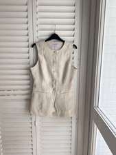 Primark The Edit 100% Linen Cream Stripe Longline Waistcoat - Size Small