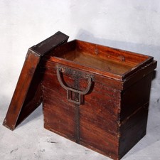 Japanese Antique Wooden Box Hasami bako Edo Period Hikyaku Courier Tool Storage