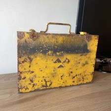Vintage Metal Yellow Box with Fastenings & Carrying Handle Retro Storage Prop !