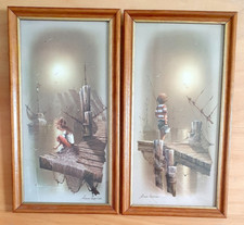 ANDRES ORPINAS BOY AND GIRL PIER FISHING 1 OF EACH FRAMED PRINT