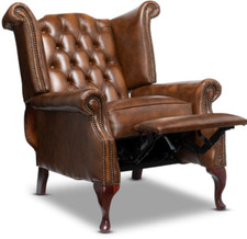 Chesterfield Highback Queen Anne Recliner Chair Antique Autumn Tan Leather