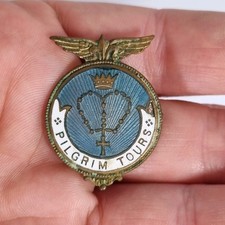 Vintage Brass And Enamel Badge "Pilgrim Tours"
