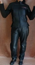 HEIN GERICKE Two Piece Leather & Suede Black Motorcycle Suit  Size 12 14 Y1
