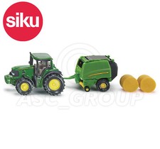 SIKU NO.1665 1:87 JOHN DEERE TRACTOR & ROUND BALER & 2 BALES Dicast Model / Toy