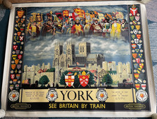 Original 1956 British Railways 'York' Heraldic Quad Royal Poster by E.H. Spencer