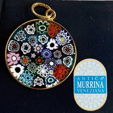Antica Murrina Veneziana Millefiori Pendant Gold Over Sterling Silver 925 Boxed