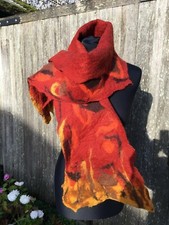 Gorgeous, warm and long wet felted handmade scarf using fine merino wool. 